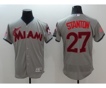 Men's Miami Marlins #27 Giancarlo Stanton Gray Fashion Stars & Stripes 2016 Flexbase MLB Independence Day Jersey