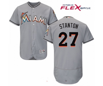 Men's Miami Marlins #27 Giancarlo Stanton Gray Road Stitched MLB Majestic Flex Base Jersey