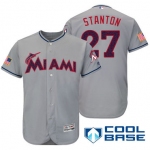 Men's Miami Marlins #27 Giancarlo Stanton Gray Stars & Stripes Fashion Independence Day Stitched MLB Majestic Cool Base Jersey