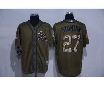 Men's Miami Marlins #27 Giancarlo Stanton Green Salute to Service Cool Base Stitched MLB Jersey