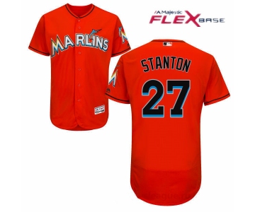 Men's Miami Marlins #27 Giancarlo Stanton Orange Stitched MLB Majestic Flex Base Jersey