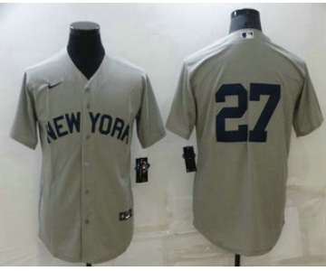 Men's New York Yankees #27 Giancarlo Stanton 2021 Grey Field of Dreams Cool Base Stitched Baseball Jersey
