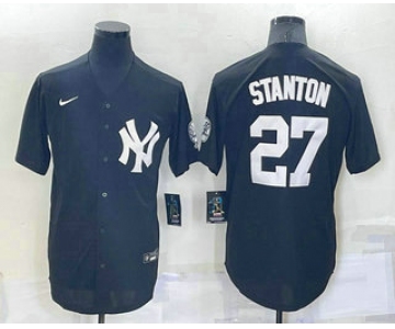 Men's New York Yankees #27 Giancarlo Stanton Black Stitched Nike Cool Base Throwback Jersey