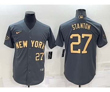 Men's New York Yankees #27 Giancarlo Stanton Number Grey 2022 All Star Stitched Cool Base Nike Jersey