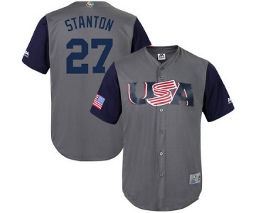 Men's Team USA Baseball Majestic #27 Giancarlo Stanton Gray 2017 World Baseball Classic Stitched Replica Jersey