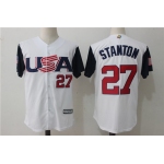 Men's Team USA Baseball Majestic #27 Giancarlo Stanton White 2017 World Baseball Classic Stitched Authentic Jersey