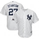 New York Yankees #27 Giancarlo Stanton Majestic 2019 Postseason Official Cool Base Player White Navy Jersey
