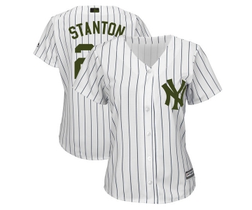 New York Yankees #27 Giancarlo Stanton White Women 2018 Memorial Day Cool Base Jersey