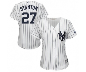 Women's New York Yankees #27 Giancarlo Stanton White Strip Home Stitched MLB Jersey