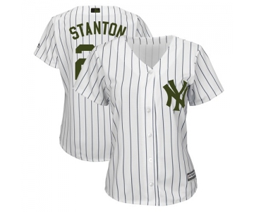 Yankees #27 Giancarlo Stanton White Strip 2018 Memorial Day Cool Base Women's Stitched Baseball Jersey$20.99