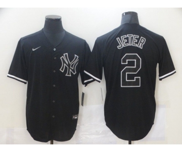 Men New York Yankees 2 Jeter Black Game Nike MLB Jerseys