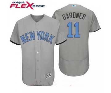 Men's New York Yankees #11 Brett Gardner Name Gray With Baby Blue Father's Day Stitched MLB Majestic Flex Base Jersey