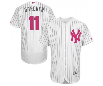 Men's New York Yankees #11 Brett Gardner White Strip Flexbase Authentic Collection 2016 Mother's Day Stitched MLB Jersey