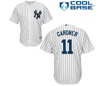 Men's New York Yankees #11 Brett Gardner White Strip New Cool Base Stitched MLB Jersey