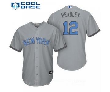 Men's New York Yankees #12 Chase Headley Gray With Baby Blue Father's Day Stitched MLB Majestic Cool Base Jersey