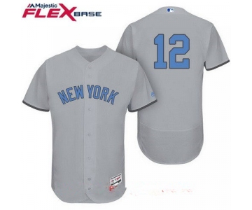 Men's New York Yankees #12 Chase Headley Gray With Baby Blue Father's Day Stitched MLB Majestic Flex Base Jersey