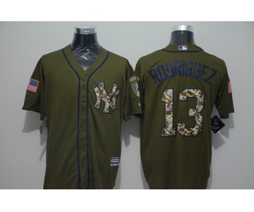 Men's New York Yankees #13 Alex Rodriguez Green Salute to Service Majestic Baseball Jersey