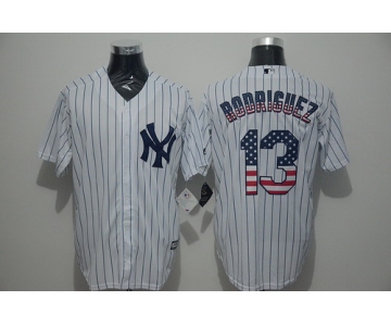 Men's New York Yankees #13 Alex Rodriguez White USA Flag Fashion MLB Baseball Jersey