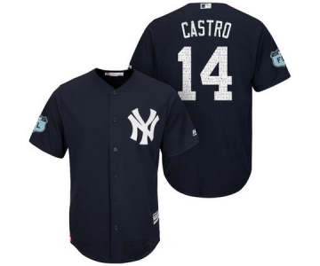 Men's New York Yankees #14 Starlin Castro Navy Blue 2017 Spring Training Stitched MLB Majestic Cool Base Jersey