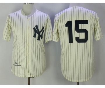 Men's New York Yankees #15 Thurman Munson Cream Pinstripe 1969 Throwback Cooperstown Collection Stitched MLB Mitchell & Ness Jersey