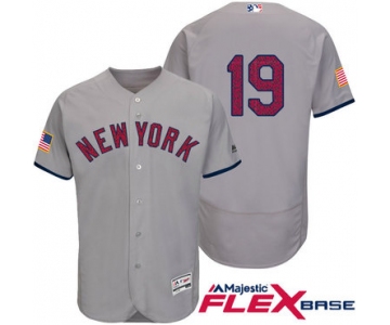 Men's New York Yankees #19 Masahiro Tanaka Gray Stars & Stripes Fashion Independence Day Stitched MLB Majestic Flex Base Jersey