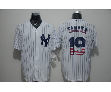 Men's New York Yankees #19 Masahiro Tanaka White USA Flag Fashion MLB Baseball Jersey