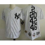 Men's New York Yankees 2 20 42 46 White Home Cool Base Cooperstown Collection Commemorative Jersey with 5 World Series Champions Patches