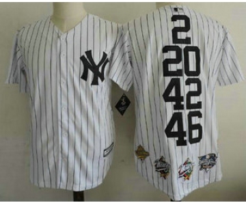 Men's New York Yankees 2 20 42 46 White Home Cool Base Cooperstown Collection Commemorative Jersey with 5 World Series Champions Patches