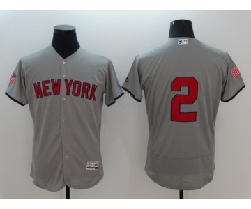 Men's New York Yankees #2 Derek Jeter Gray Fashion Stars & Stripes 2016 Flexbase MLB Independence Day Jersey