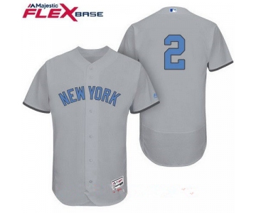 Men's New York Yankees #2 Derek Jeter Gray With Baby Blue Father's Day Stitched MLB Majestic Flex Base Jersey