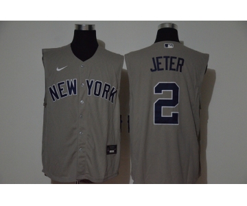 Men's New York Yankees #2 Derek Jeter Grey 2020 Cool and Refreshing Sleeveless Fan Stitched MLB Nike Jersey