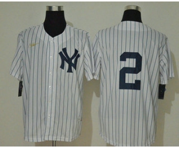 Men's New York Yankees #2 Derek Jeter No Name White Throwback Stitched MLB Cool Base Nike Jersey