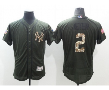 Men's New York Yankees #2 Derek Jeter Retired Green Salute to Service 2016 Flexbase Majestic Baseball Jersey
