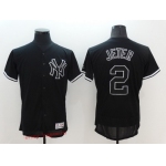 Men's New York Yankees #2 Derek Jeter Retired Lights Out Black Fashion 2016 Flex Base Majestic Stitched MLB Jersey