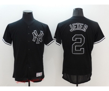 Men's New York Yankees #2 Derek Jeter Retired Lights Out Black Fashion 2016 Flex Base Majestic Stitched MLB Jersey