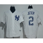 Men's New York Yankees #2 Derek Jeter Retired White Team Logo Ornamented Stitched MLB Majestic Cool Base Jersey