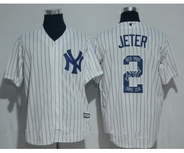 Men's New York Yankees #2 Derek Jeter Retired White Team Logo Ornamented Stitched MLB Majestic Cool Base Jersey