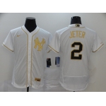 Men's New York Yankees #2 Derek Jeter White Golden Stitched MLB Flex Base Nike Jersey