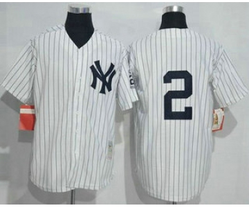 Men's New York Yankees #2 Derek Jeter White Retired Patch Stitched MLB Cooperstown Collection Jersey by Mitchell & Ness