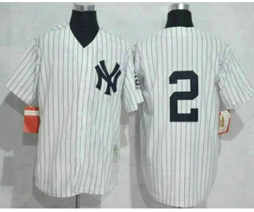 Men's New York Yankees #2 Derek Jeter White Retirement Patch Throwback Baseball Jersey