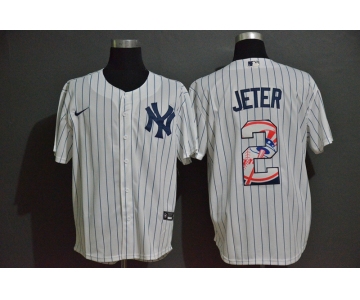 Men's New York Yankees #2 Derek Jeter White Team Logo Stitched MLB Cool Base Nike Fashion Jersey