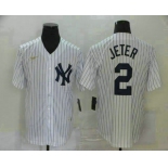 Men's New York Yankees #2 Derek Jeter White Throwback Stitched MLB Cool Base Nike Jersey