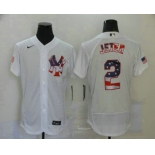 Men's New York Yankees #2 Derek Jeter White USA Flag Stitched MLB Flex Base Nike Jersey