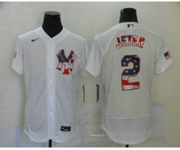 Men's New York Yankees #2 Derek Jeter White USA Flag Stitched MLB Flex Base Nike Jersey