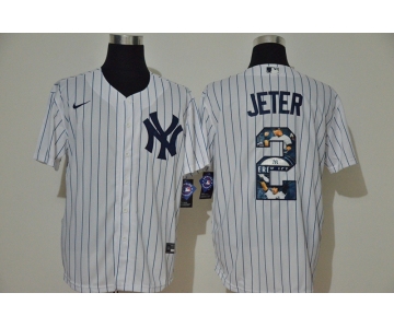 Men's New York Yankees #2 Derek Jeter White Unforgettable Moment Stitched Fashion MLB Cool Base Nike Jersey