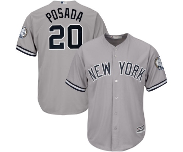 Men's New York Yankees #20 Jorge Posada Majestic Gray Road Cool Base Player Jersey with Retirement Patch