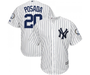 Men's New York Yankees #20 Jorge Posada Name Retired White Stitched MLB Majestic Cool Base Jersey with Retirement Patch