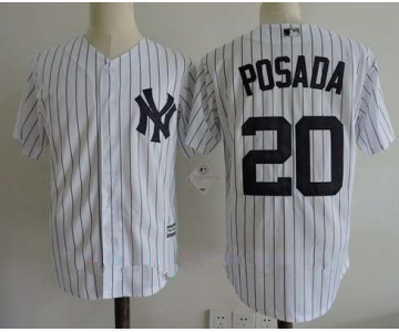 Men's New York Yankees #20 Jorge Posada Retired White Home Stitched MLB Majestic Cool Base Jersey