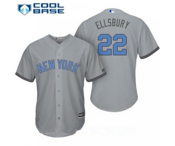 Men's New York Yankees #22 Jacoby Ellsbury Gray With Baby Blue Father's Day Stitched MLB Majestic Cool Base Jersey