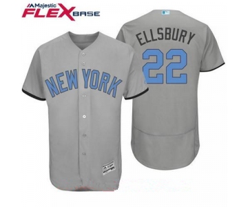 Men's New York Yankees #22 Jacoby Ellsbury Name Gray With Baby Blue Father's Day Stitched MLB Majestic Flex Base Jersey